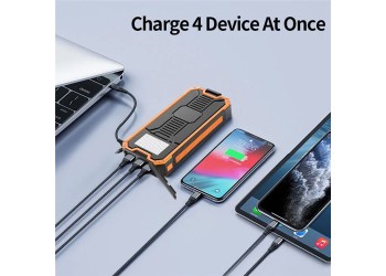 888K Solar Powerbank 27,000 mAh – Oplaadbare Zonne-energie Powerbank – Geschikt voor iPhone & Samsung – Zonneoplader – 3x USB Poorten – LED – Snelladen – Outdoor – Oranje – Noodpakket