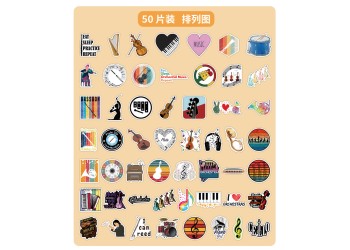 50 stuk muziekinstrument muziek Cartoon stickers voor kinderen en volwassenen Beloningsstickers Journal Laptop Telefoon Stickers